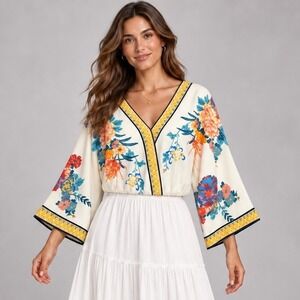 NWT Flying Tomato Anthropologie Crop Top Womens Medium Floral Kimono Sleeve